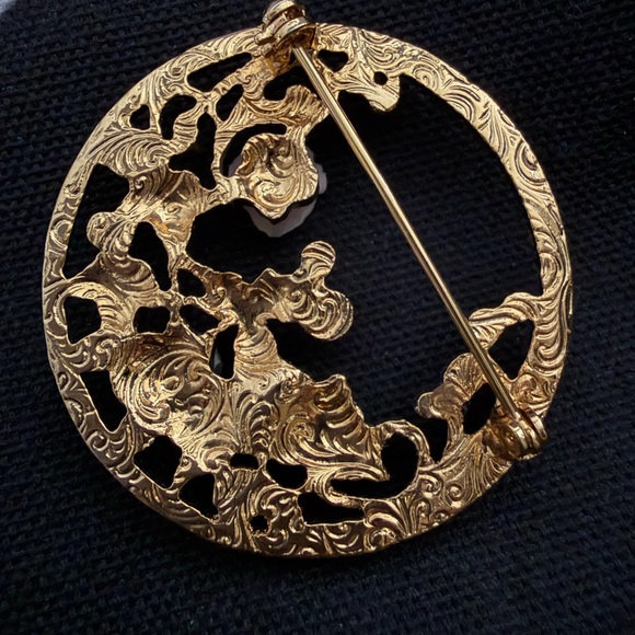 Gold Floral Porcelain Rose Brooch with Pearl Accents - Women Jewelry - Picture 3 of 7